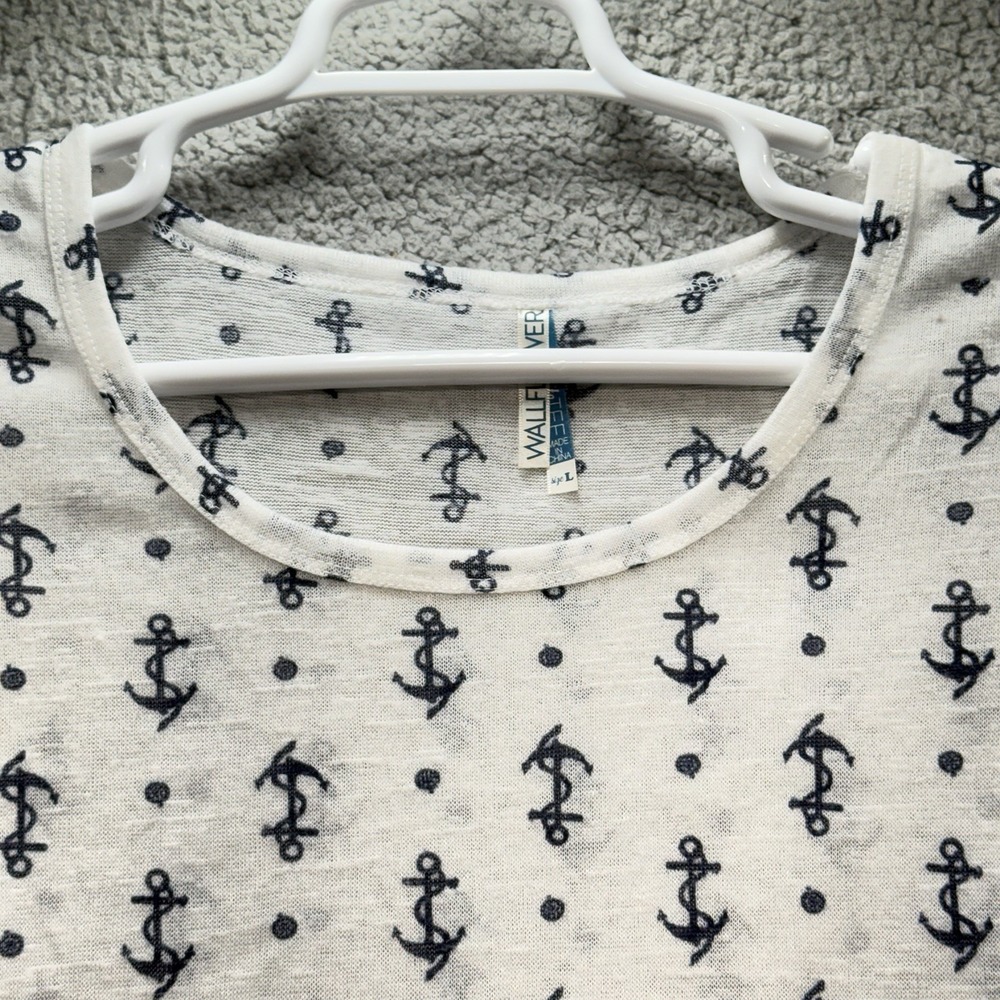 Wallflower Womens L Anchor Print T-Shirt Navy Anchors Nautical Coastal Cruise - Picture 2 of 9
